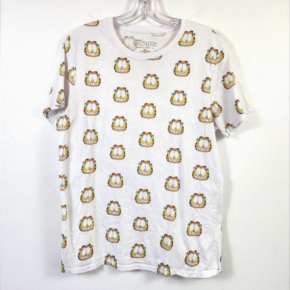 Garfield Men's White T-Shirt with Cartoon Printed Head Graphic Design, sz MD - Picture 1 of 13